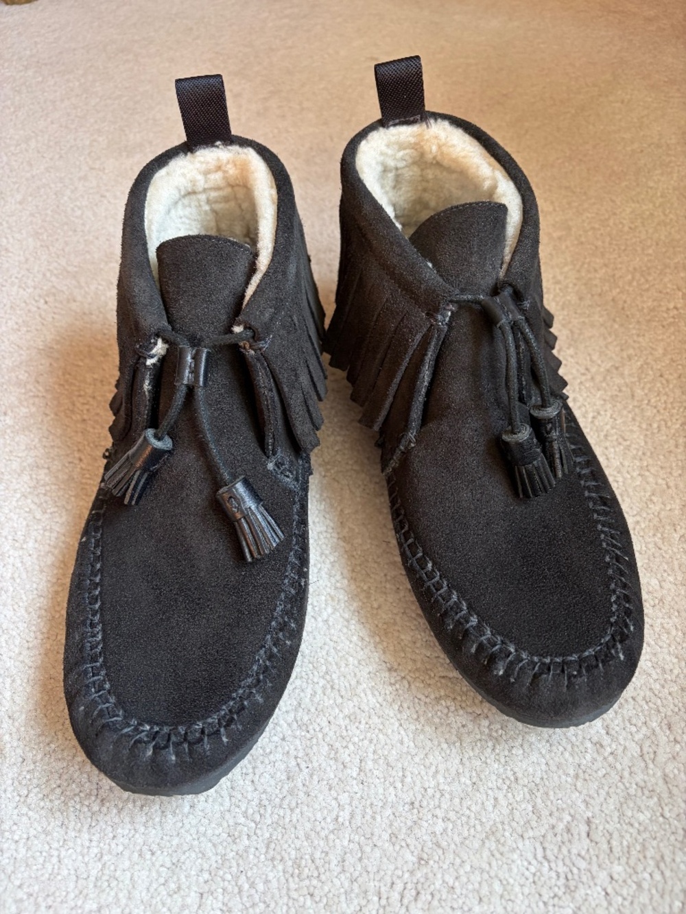 Rag and bone Black Suede/Shearling Fringe Moccasin Booties Women's 9.5